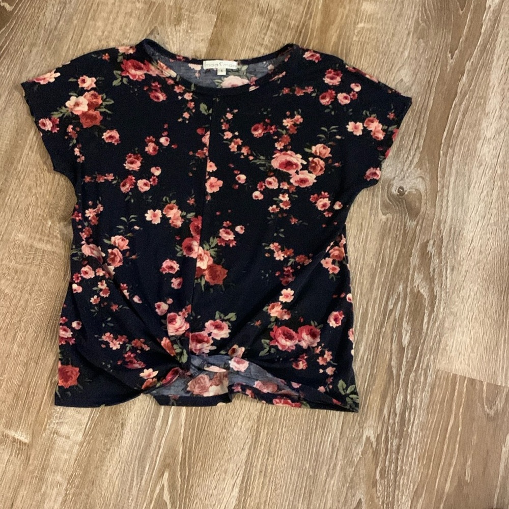 Moa Moa blouse-  navy blue with floral pattern